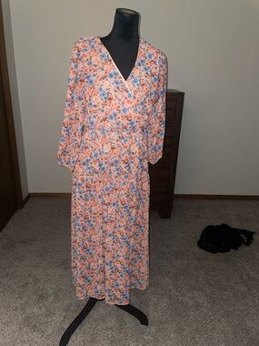 Floral Wrap Maxi Dress in Peach and Blue